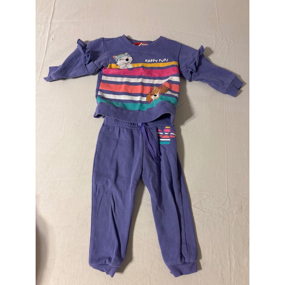 Nickelodeon Happy Pups Tracksuit Girls Purple Good Ruffle Sleeve Dog Set